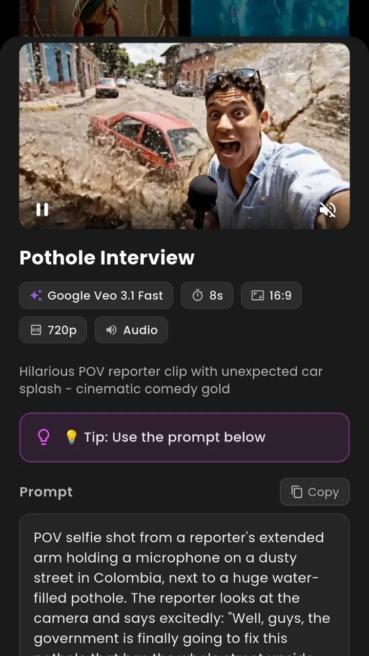 VIBE AI Video Generator app screen